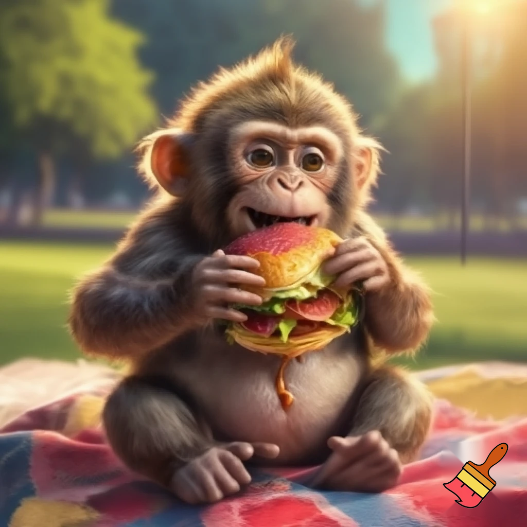 monkey whos fat eating burger