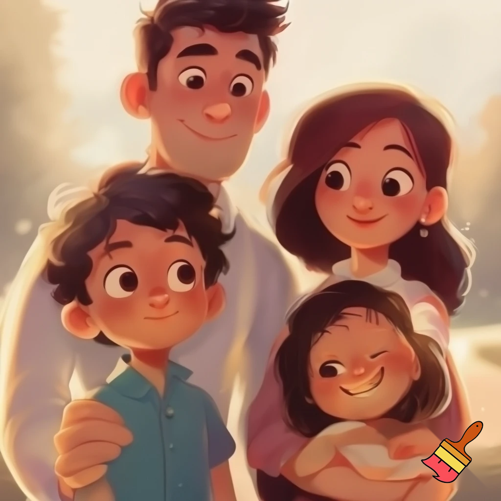 Family of four 11 year old boy, 6 year old sister, mum and dad