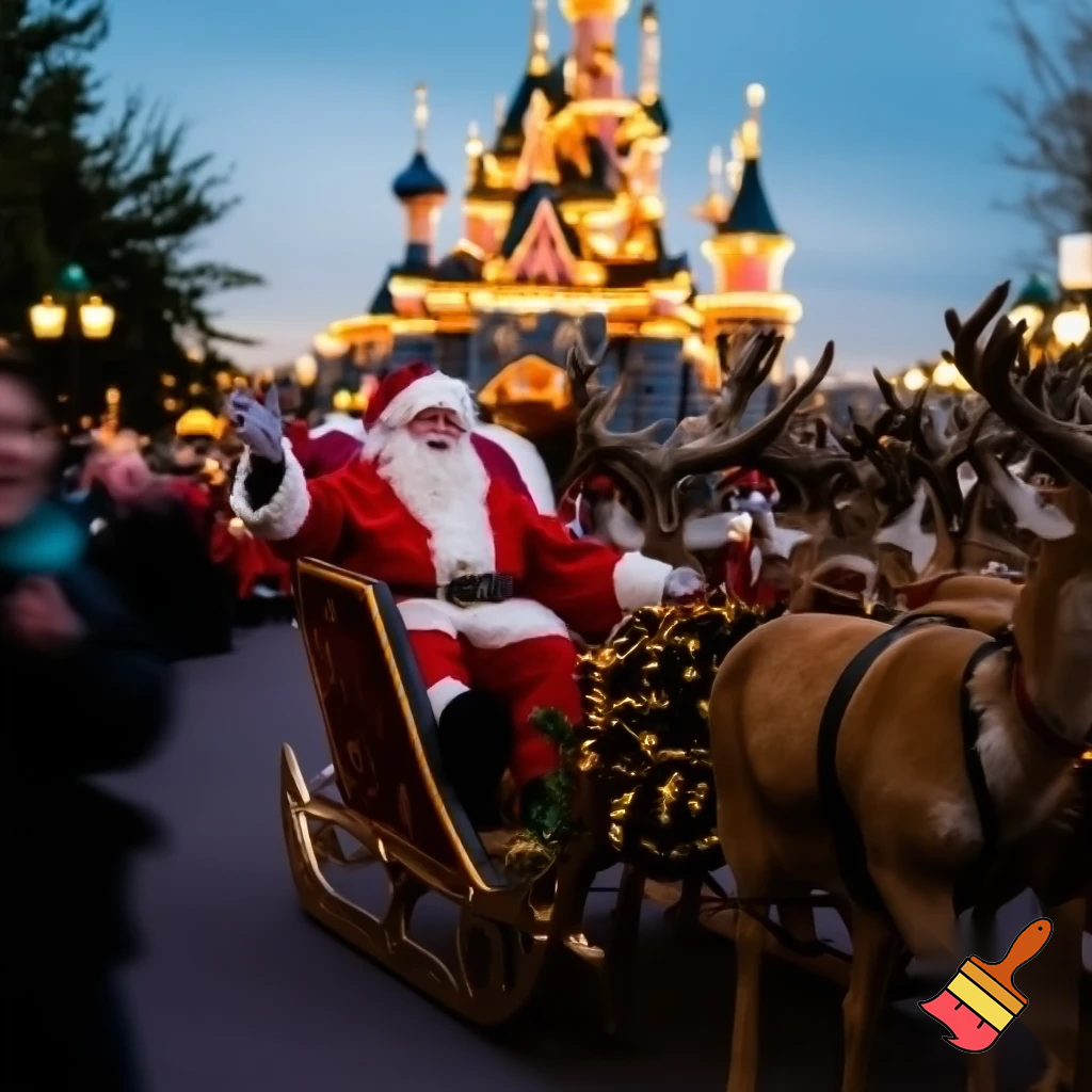 Santa Claus, France parade Paris Disneyland Santa sleigh castle Paris Santa Claus a big parade stage
