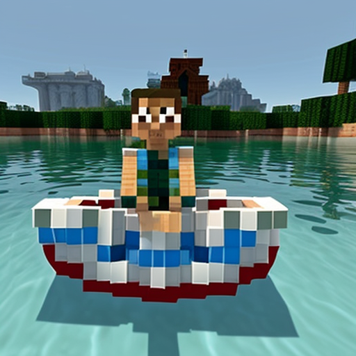 Swimming carton mincraft in the bateau

