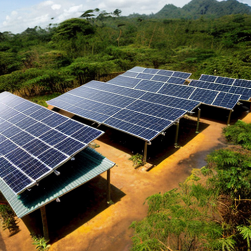 rain forest village 
with solar panels

