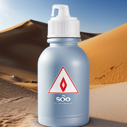 Un Renault Traffic de la société SOS OXYGENE (logo petit triangle bleu clair inversé et bouteille oxygène blanche) avec inscription "SOS Oxygene" en bleu, roulant dans les dunes du Sahara.