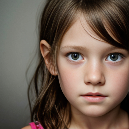 A girl aged 8-11, with siren eyes and short, brown hair, which is straight and up to her shoulders