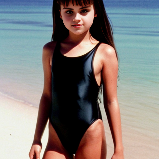 A 1999 Photo of  8 Year Old Selena Gomez Wearing Black One Piece Swimsuit