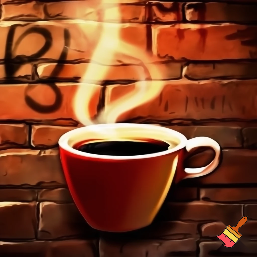 the wall of a cafe with a coffee cup which is very hot
