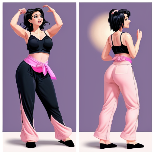 90's disney's 2d aladdin style comic dark blue background and panels of Panel 1 as two black haired women the first black haired curvy figure woman with pink harem pants, pink bra and sash and curved slippers and second black haired curvy figure woman with lavender color harem pants bra and sash with lavender color curved slippers as they dance a sort of ballet. Panel 2 then first the first black haired curvy figure woman with pink harem pants, pink bra and sash and curved slippers then swings the second black haired curvy figure woman with lavender color harem pants bra and sash with lavender color curved slippers through the air and she goes into a spin as she lands. Panel 3 when the second black haired curvy figure woman with lavender color harem pants bra and sash with lavender color curved slippers comes out of her spin then her hair has become a staircase which the the first black haired curvy figure woman with pink harem pants, pink bra and sash and curved slippers ascends before taking a dive into the water below with a colossal splash in the water. Panel 4 The first the first black haired curvy figure woman with pink harem pants, pink bra pink and sash and pink curved slippers and then her pink curved slippers is a canoe and paddles around the lake, using a telescope and a paddle. Panel 5 Meanwhile, the second black haired curvy figure woman with lavender color harem pants bra and sash with lavender color curved slippers comes out of the lake and pretends to be a fountain 