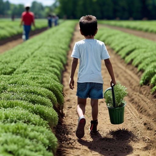 

 kid waking back to a carrot farm