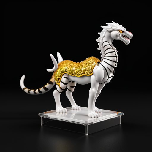 Chinese mythology hybrid creature, combination of five divine beasts: dragon, turtle, tiger, phoenix, qilin. Glossy PVC toy figure, polished plastic, highly detailed, shiny reflective surface, bright studio lighting, isolated white background, 3d render, product photography.