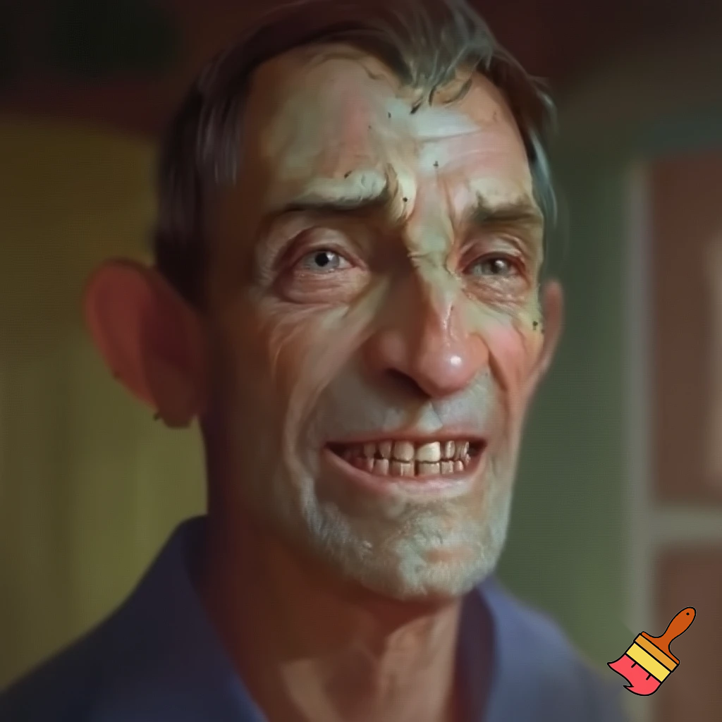 A dad that looks skinny and have rat teeth