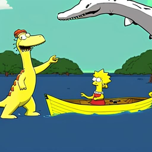 when white friendly Plesiosaurus find the boat and she gift a note to lisa simpsons when the Springfield peoples (in boat) following Plesiosaurus when they met her friend which is black Brachauchenius but then Brachauchenius just trick the Plesiosaurus and now Brachauchenius attacking the boat and she ate 20% of peoples and then Brachauchenius hit the boat overboard and then bart simpsons flying up and falling and Brachauchenius open her jaw and she ate bart. when bart have turn into a ghost while still inside Brachauchenius's jaws and he thinks he is dead and he flys up and he seeing the Springfield peoples are about to be eaten alive by Brachauchenius when Plesiosaurus saving homer, marge, lisa and maggie from Brachauchenius