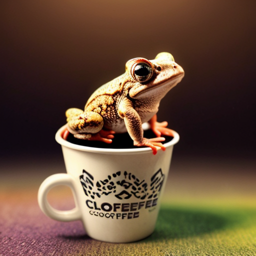 A hillarious, funny boho toad with some hippie colored coffee cups. Psychedelic decorated background.