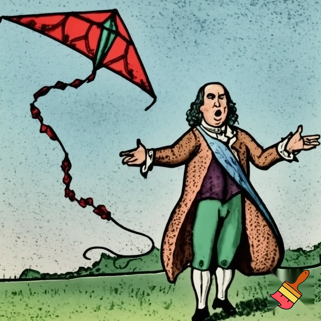 ben franklin getting shocked by a kite