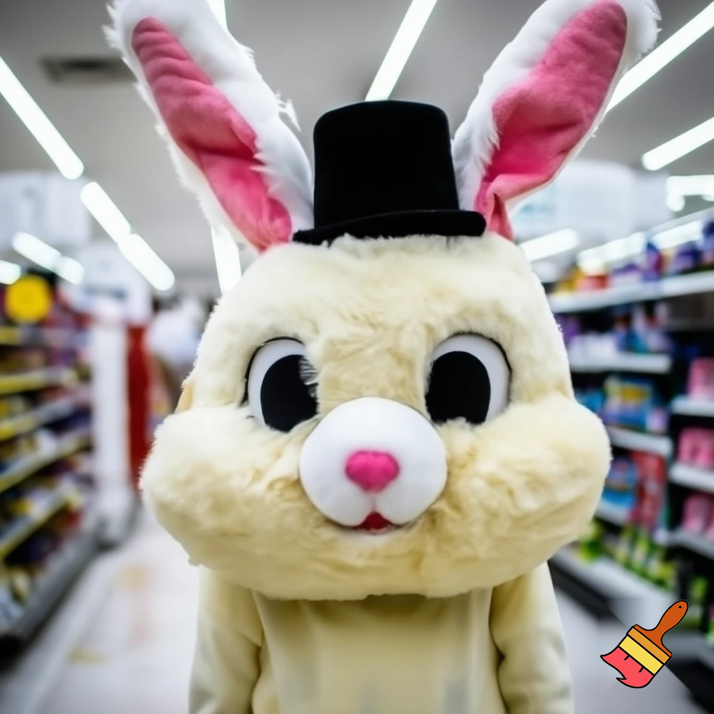 Easter bunny mascot costume top hat shopping Centre