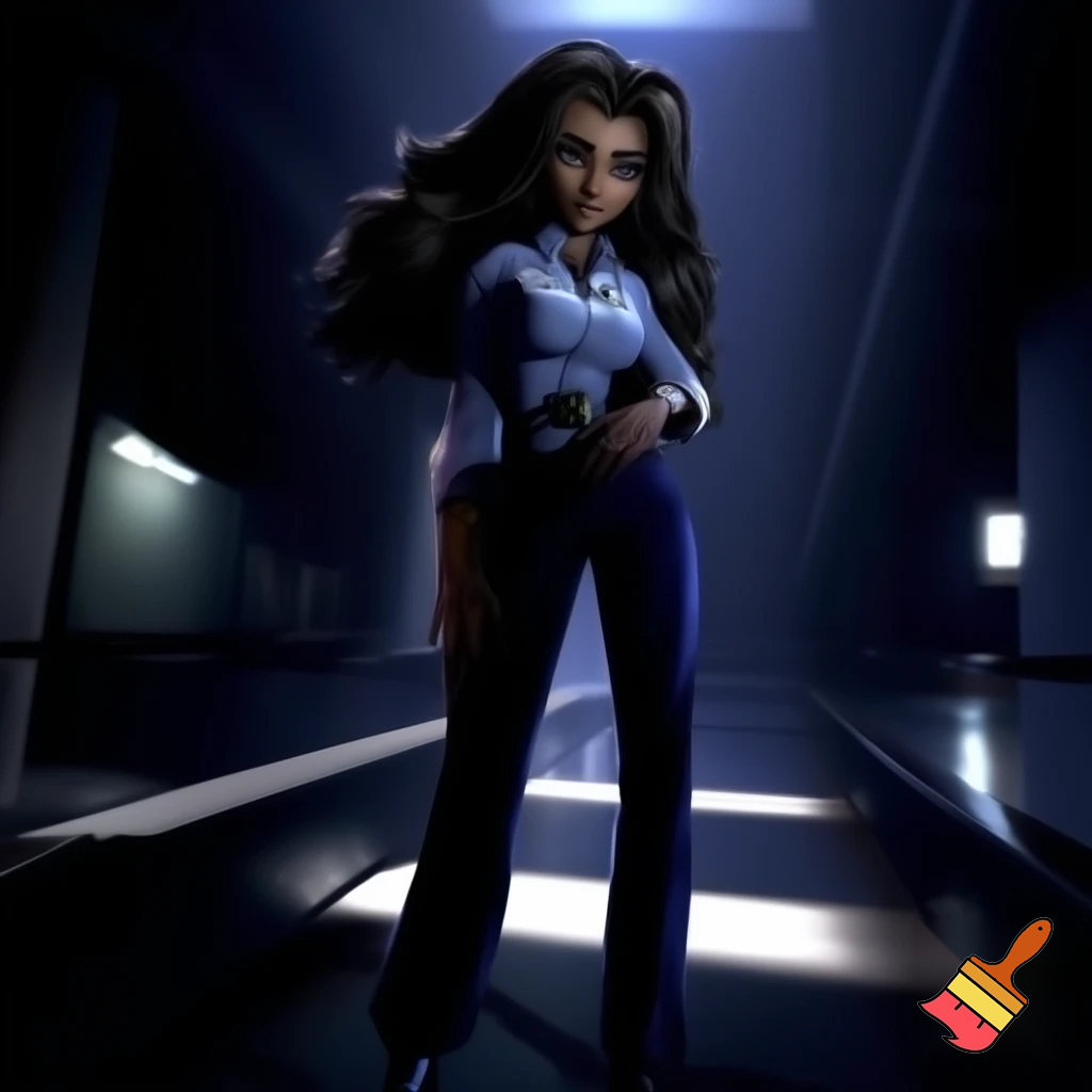 Vanessa from five nights at Freddy’s security breach with her extremely long hair down; while wearing a proper security/ night guard outfit 