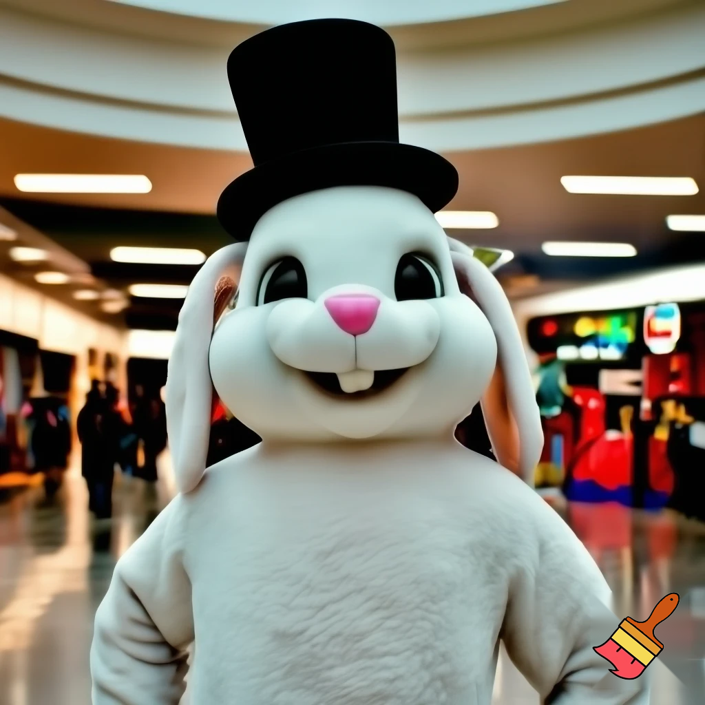 Easter bunny mascot top hat at the shopping centre mascot costume Darrell Lea magic room