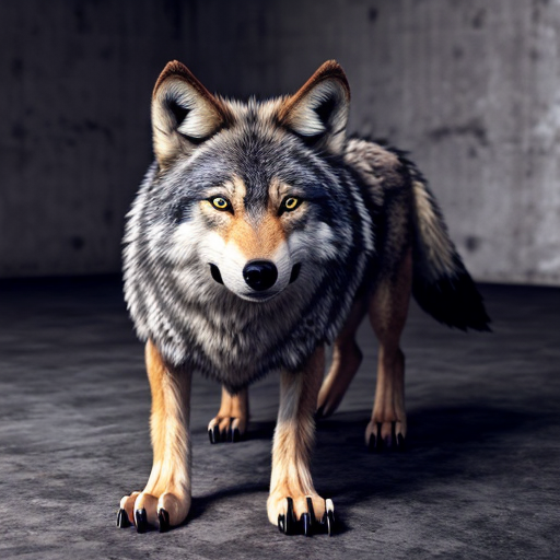 Wolf on four legs with cute cloths female