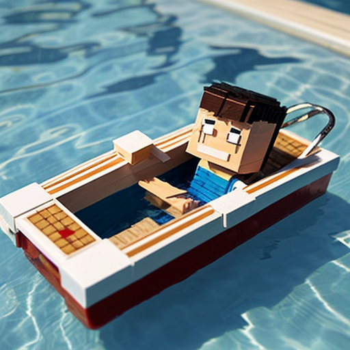Swimming carton mincraft in the bateau
