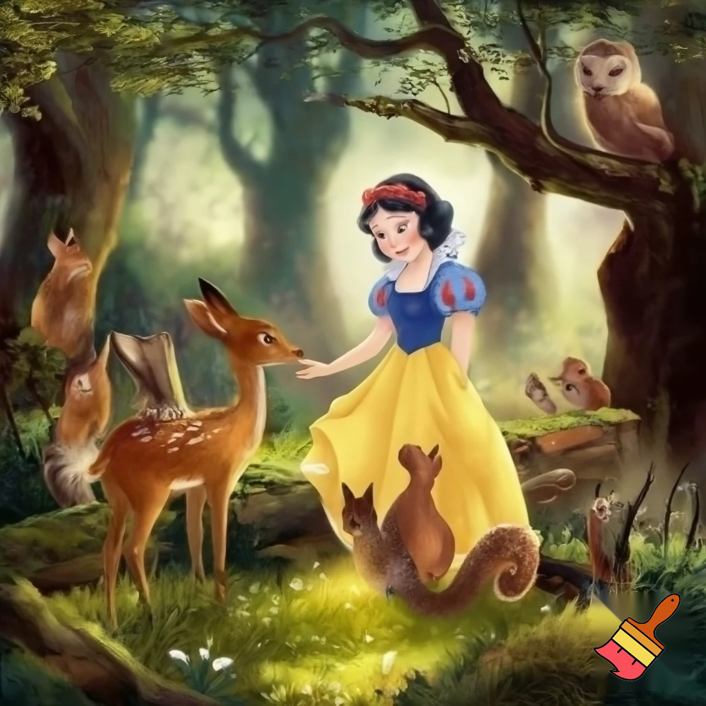 Blancanieves en el bosque con más personajes.
