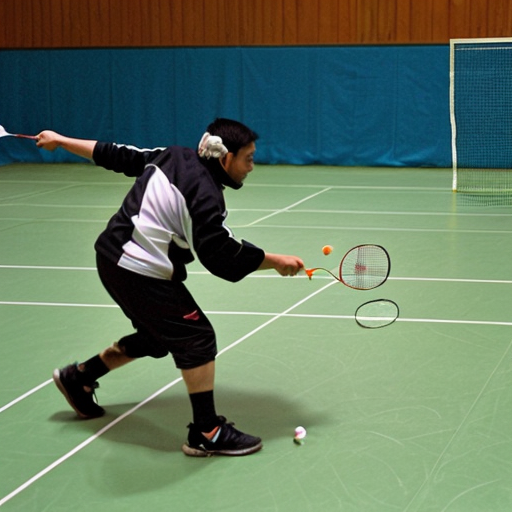 make me a picture of a penguin playing badminton with a shark
