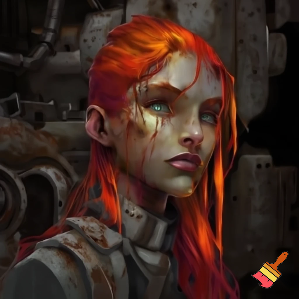Red head, industrial art, 