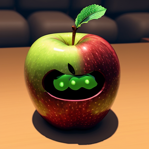 Generate an image of a apple wearing a costume.