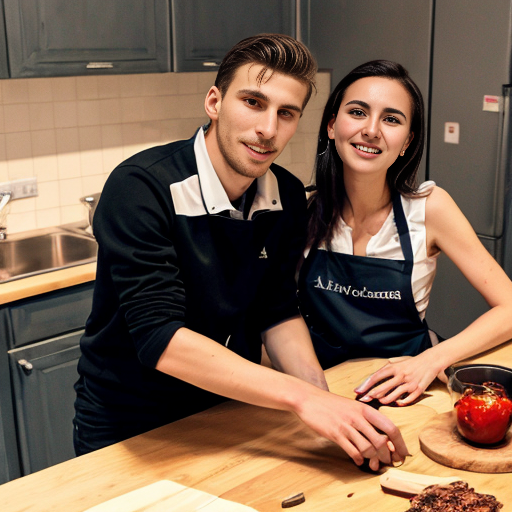 Goretzka and Vanessa at the kitchen 