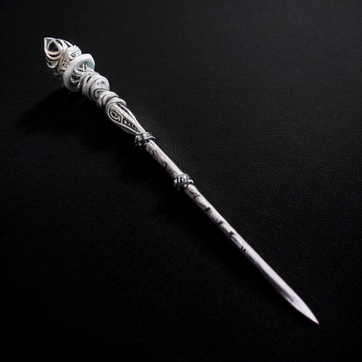 silver and white mystical wand on a solid black background