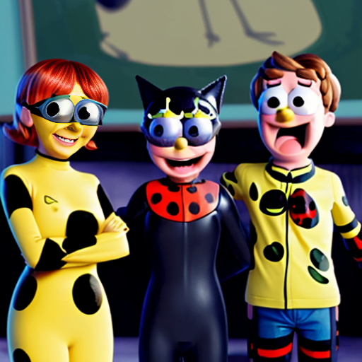 Miraculous moving to kids click (Spongebob, Patrick, and Sandy Wishing Ladybug and Cat Noir a good luck!), (Spongebob: Good Luck you miraculous duo!)