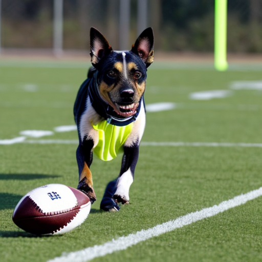 a dog playing football
