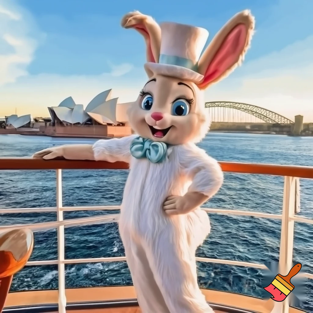 Easter bunny mascot Disneyland costume with the top hat Australia Disney cruise ship