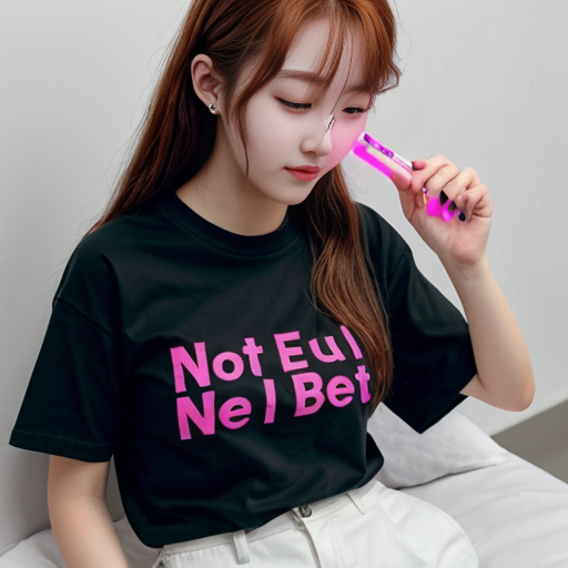 an girl hoding a bts lightstick and has Neni written on her shirt
