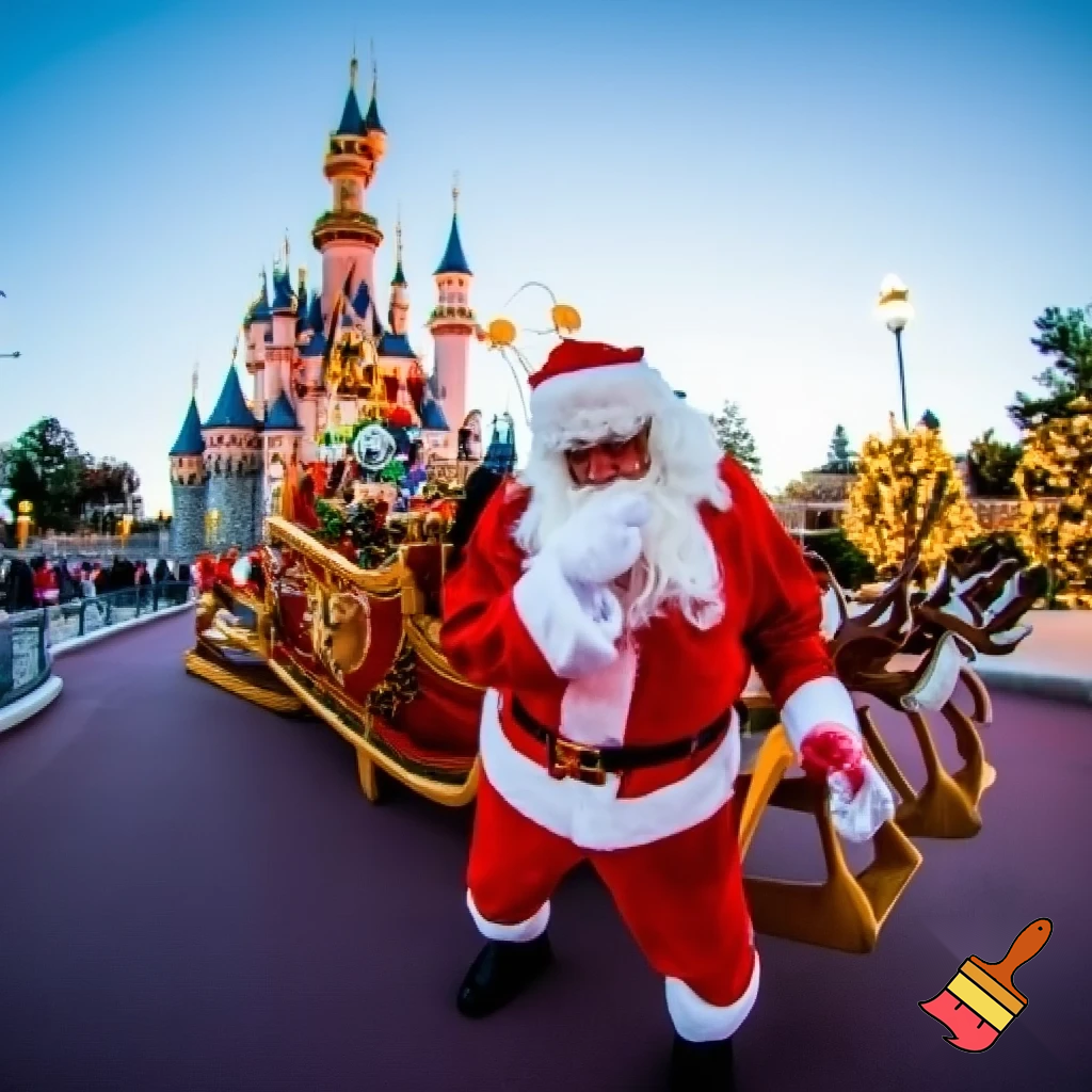 Santa Claus, France parade Paris Disneyland Santa sleigh castle Paris Santa Claus a big parade stage