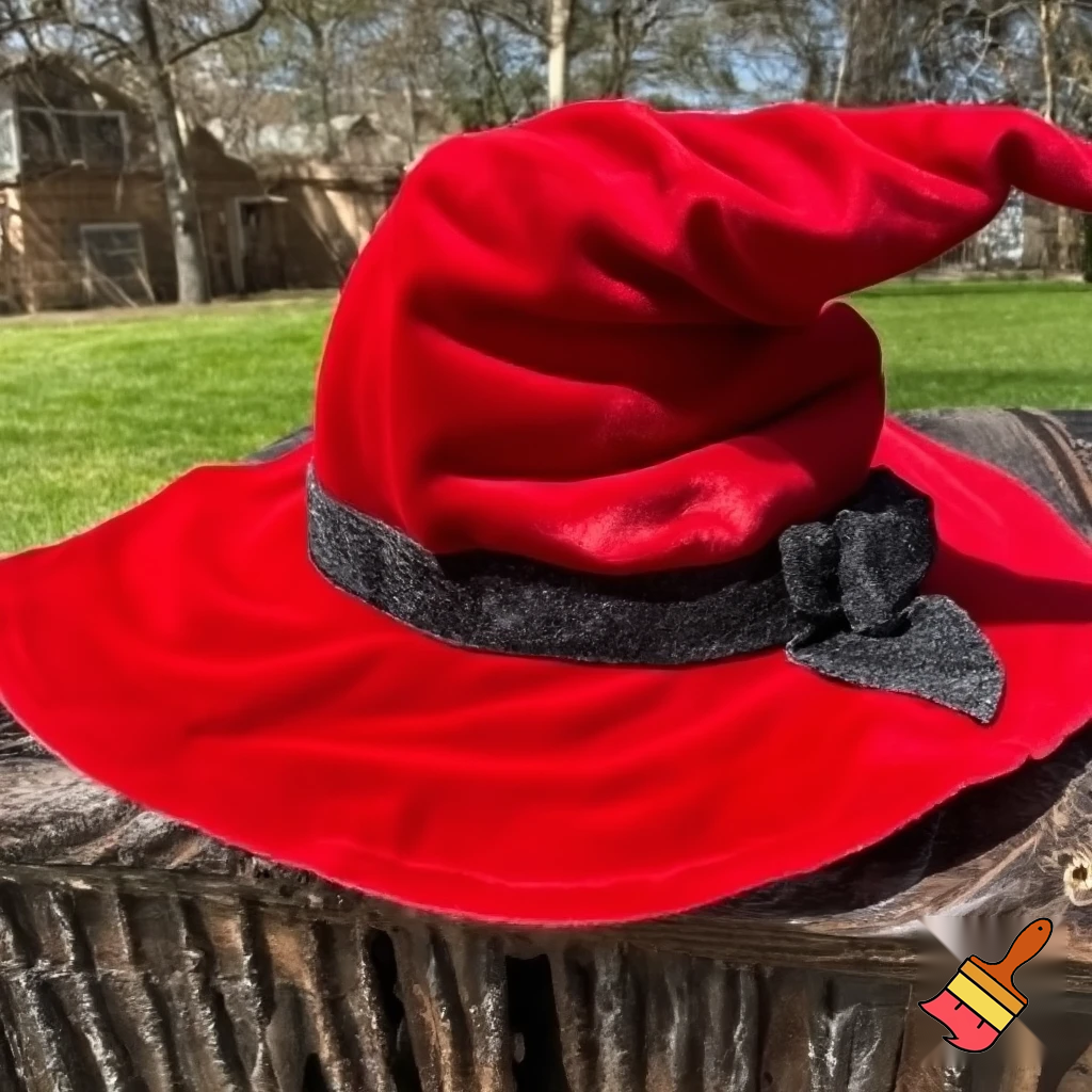 A witches hat, Christmas witches hat red Christmas fabric and velvet