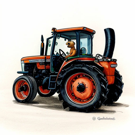 Draw a tractor with a squirrel driving. 