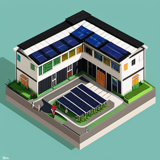 Ghibli style solar punk isometric buildings 