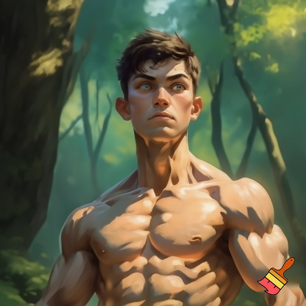 A mixed martial artist who has gone down two weight classes for a fight. His cheeks are sunken and his ribs are visible and his muscles stand out alarmingly. Nonetheless, he stands tall and steady. His eyes are watery blue, his hair is brown and his ears stick out. For once in his life, he is ready to win. Incongruously, the background is a forest.