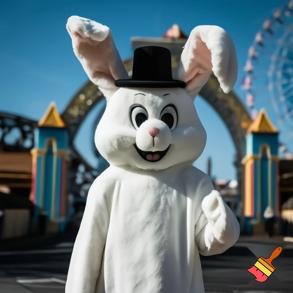  Easter bunny mascot costume top hat photo taken with the Easter open white Sydney Luna Park Sydney Luna Park