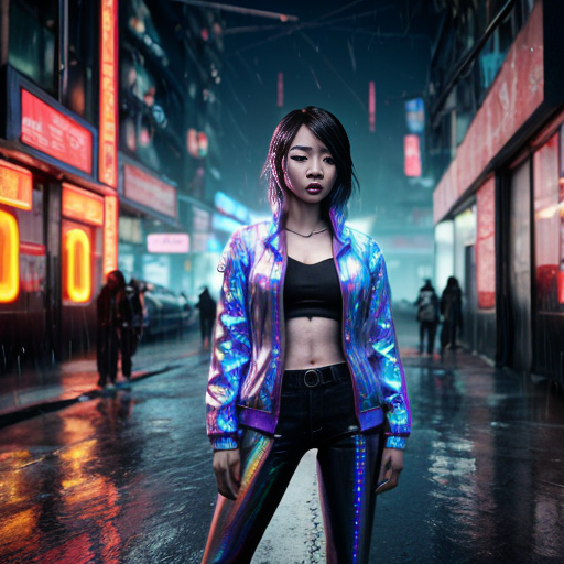 `/imagine A stunning 30-year-old Asian woman, standing, wearing complete nude, cyberpunk aesthetic, realistic fashion photography, detailed skin texture, dynamic lighting, gritty urban background with holographic advertisements, rain reflections, cinematic --ar 9:16 --style expressive --v 5.2`