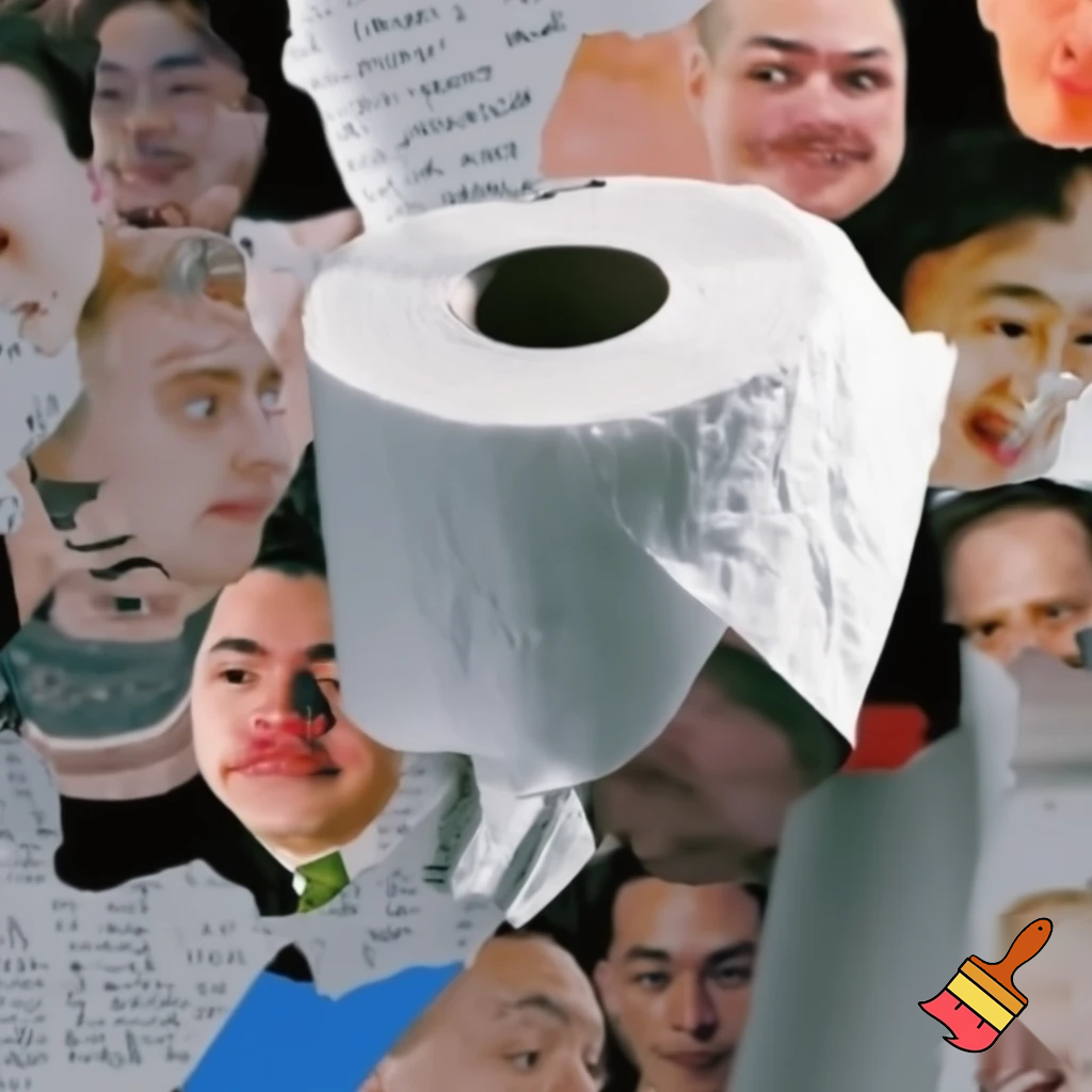 zeige mir eine collage mit toilettenpapier und einem meme dazu

