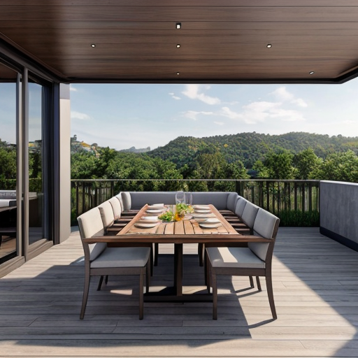 Gestalte die Terrasse mit Esstisch und Lounge 
