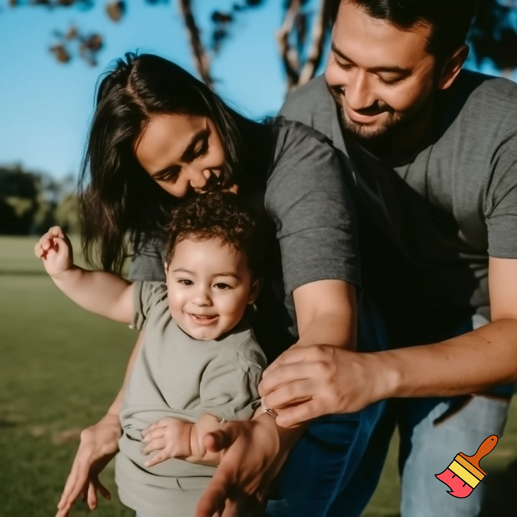 Семья 3 человек: мама, папа и ребёнок 