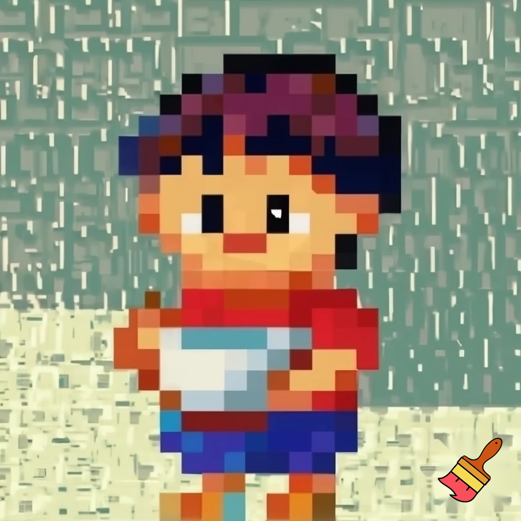 a boy holding a bowl pixel 2d
