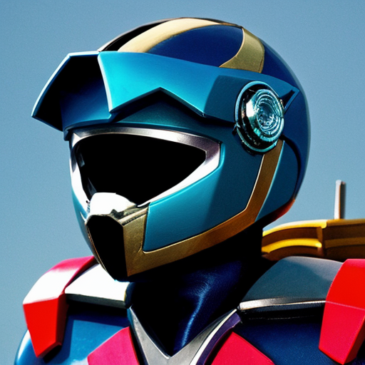 A midnight blue Mighty Morphin ranger with megalodon like features on the helmet and the spine