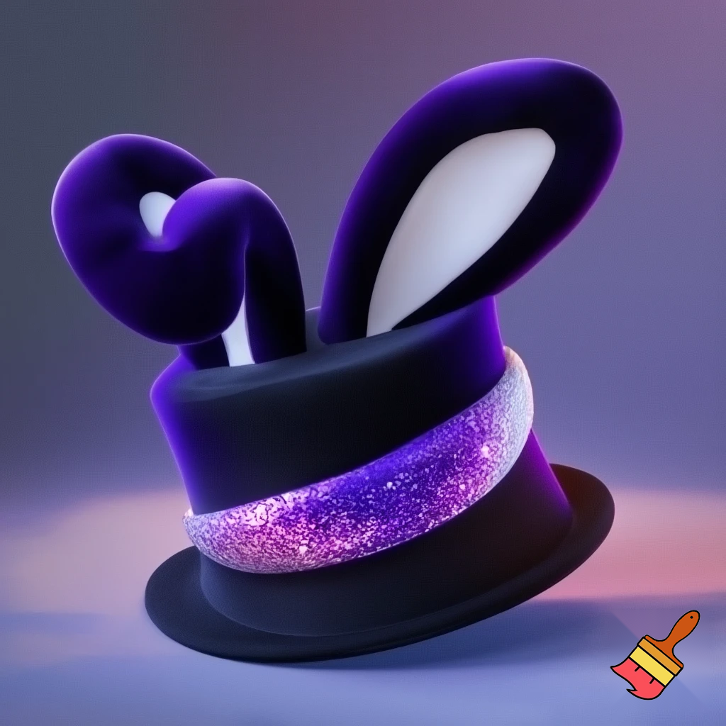 Black top hat with bunny ears velvet white and purple purple and white headband fabric and velvet glitter, purple and pink