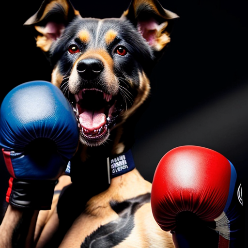 deadly dog ,sharp teeth, blood dripping , face tats, nose ring ,navy bluey prisoner fit mug shot boxing gloves