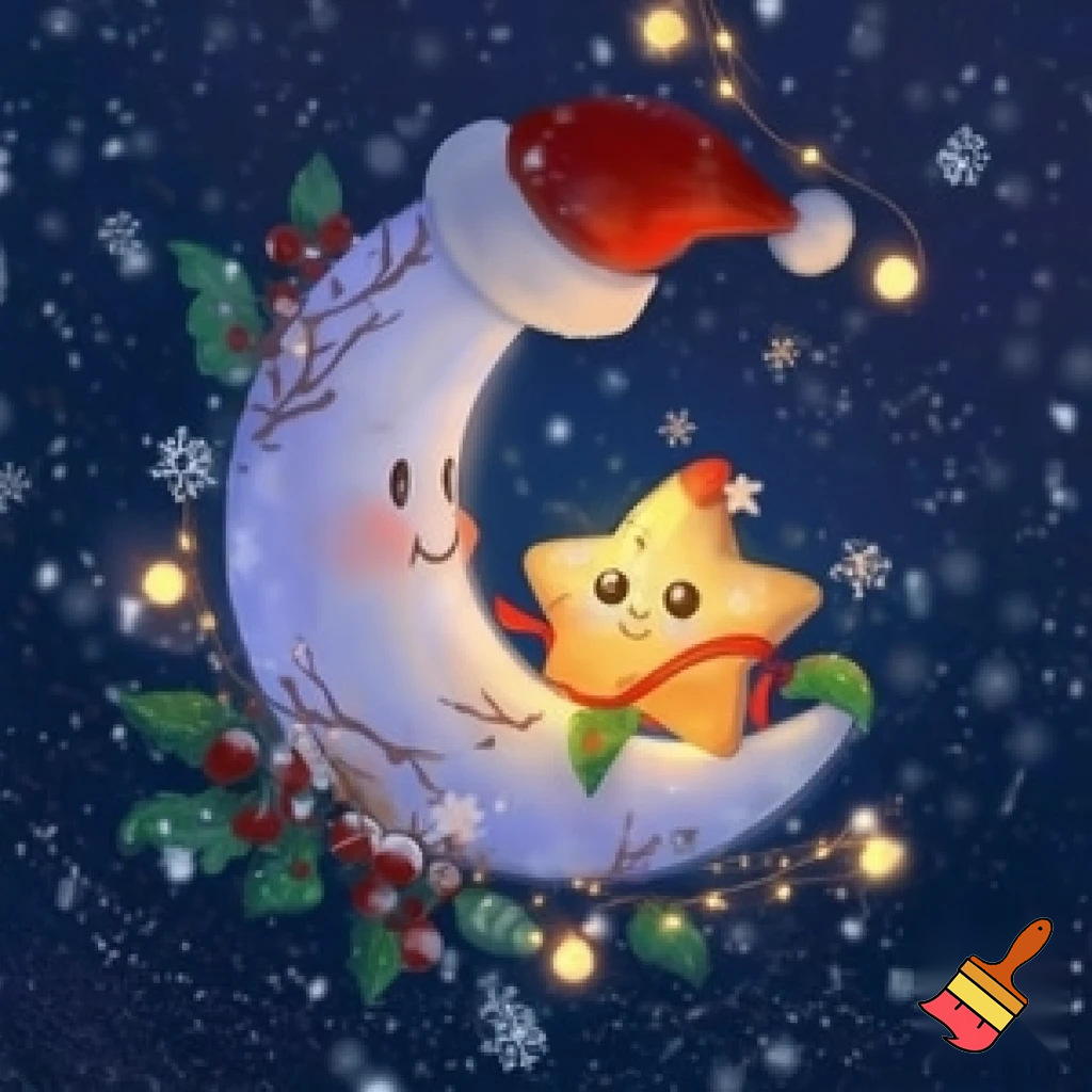 Star and moon christmas cartoon