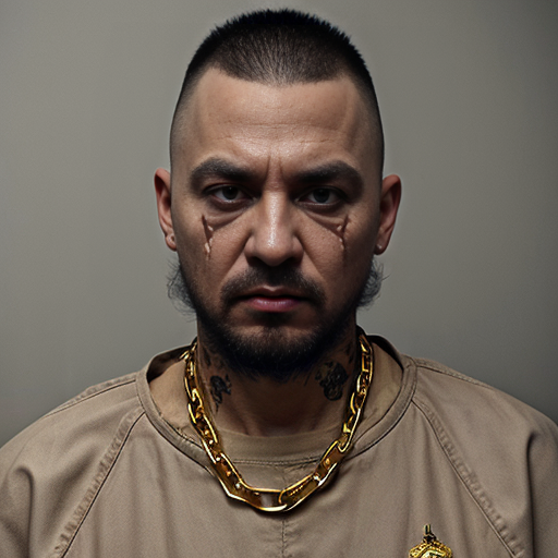  rat, evil, sinister, wearing prison outfit, mugshot style, gold chain
