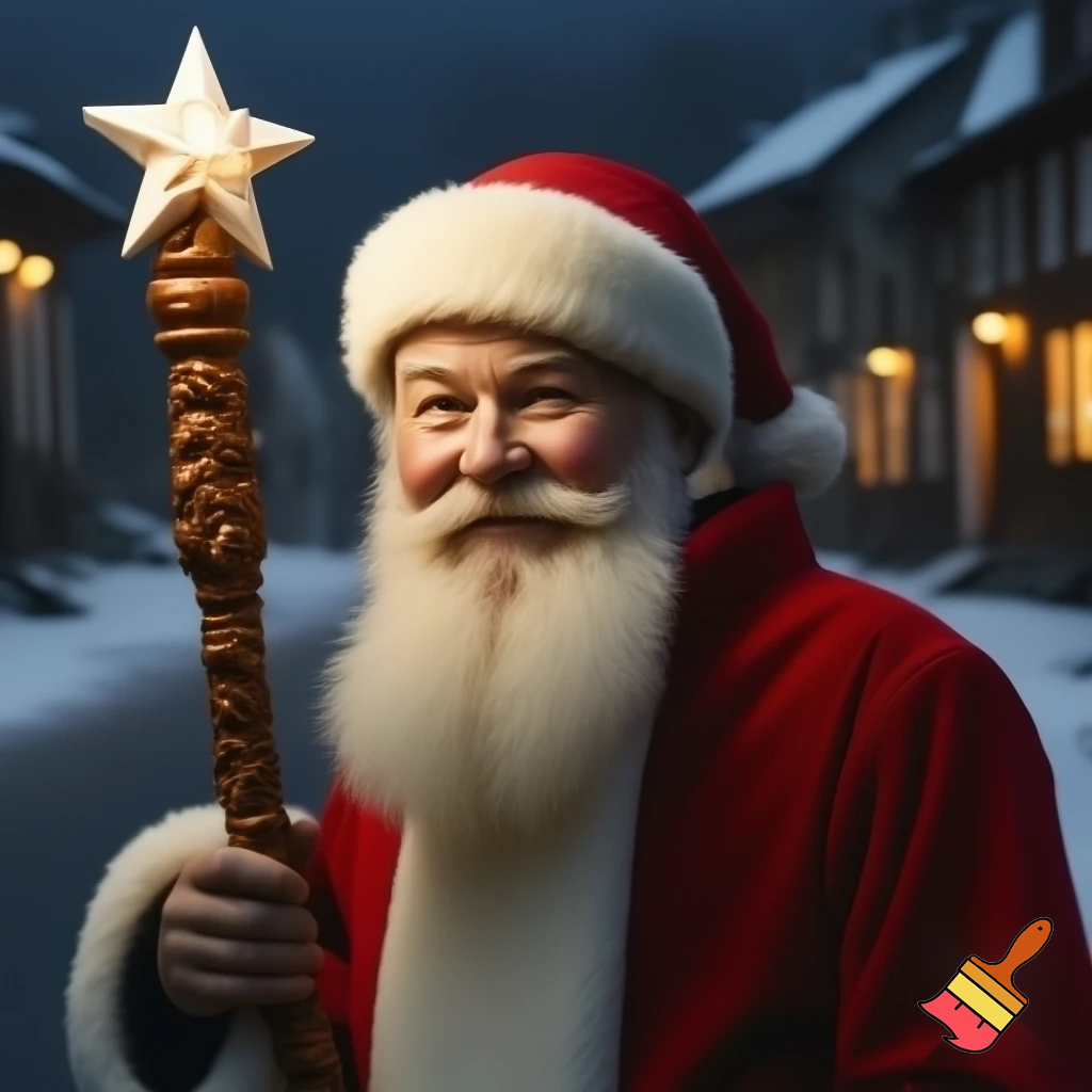 Santa Claus Russian walking stick Santa Claus holding the walking stick with a star real people