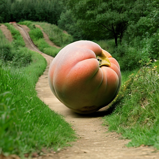 Giant peach rolling down hill
