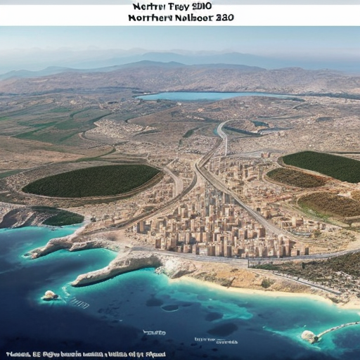 An official image of the Turkish Republic of Northern Cyprus in 2030 with forecast (not official), and surely with buildings in North nicosia